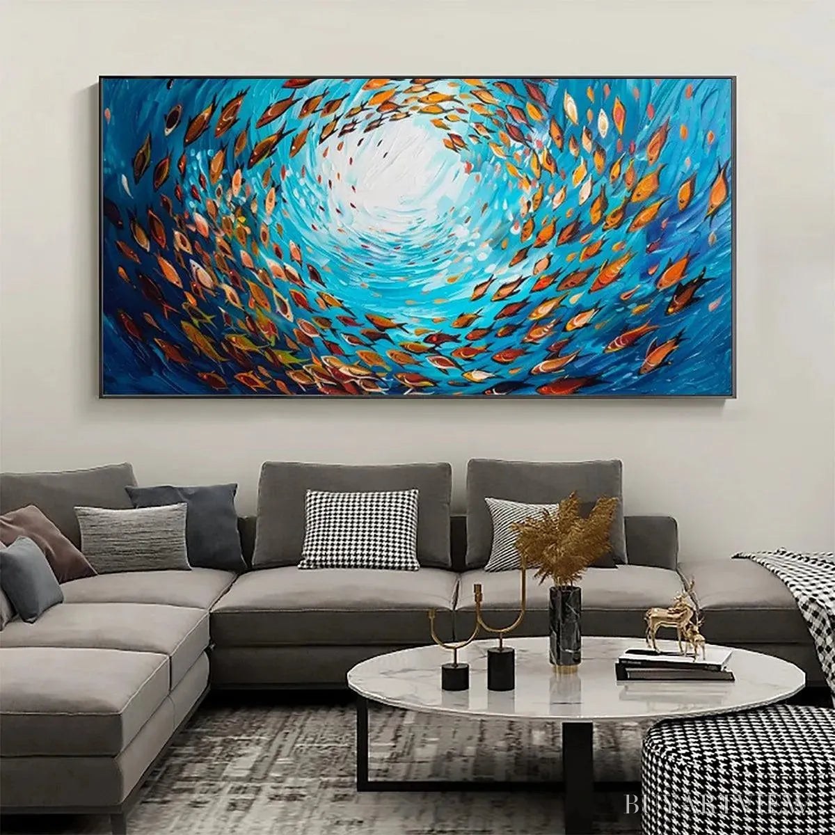 BUYARTVIEW Oceanic Whirl – Dynamic School of Fish Painting, Horizontal - image 6