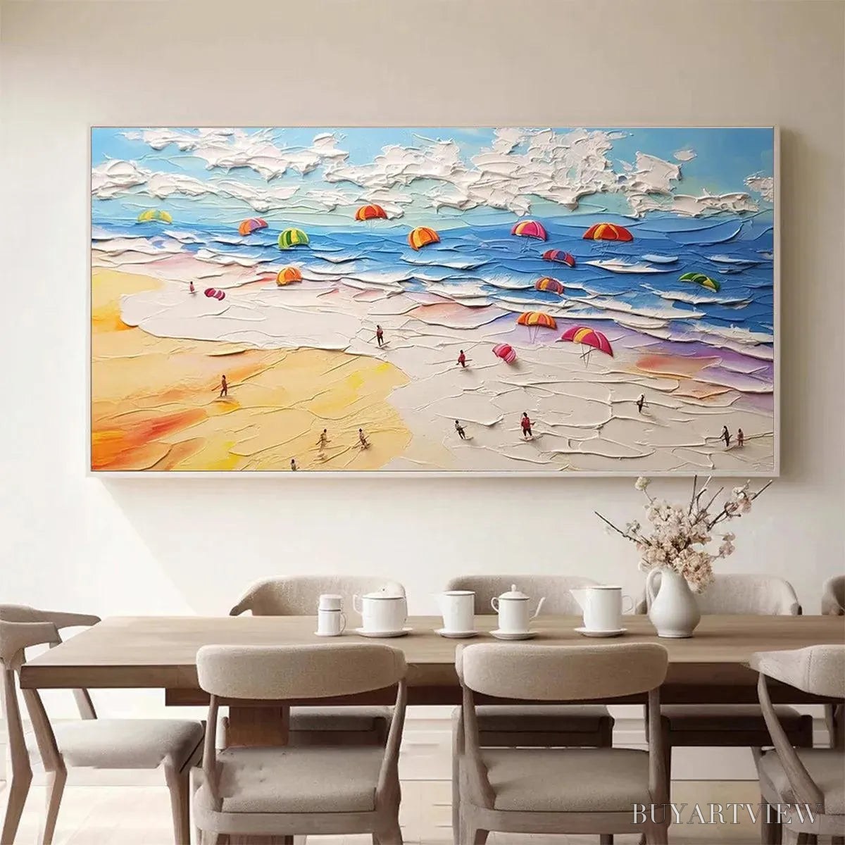 BUYARTVIEW Seaside Celebration – Textured Impasto Beach Painting with Colorful Umbrellas - image 4