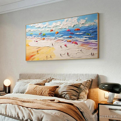 BUYARTVIEW Seaside Celebration – Textured Impasto Beach Painting with Colorful Umbrellas - image 5