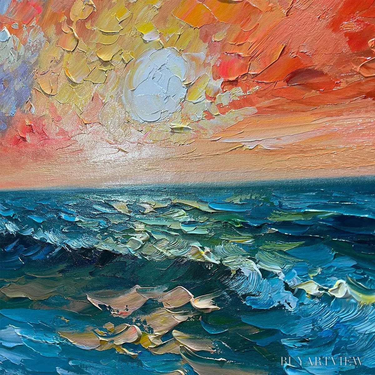 BUYARTVIEW Ocean Sunset – Impasto Seascape Painting - image 3