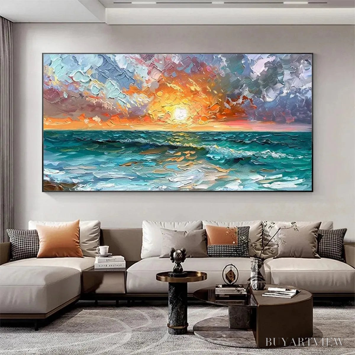 BUYARTVIEW Ocean Sunset – Impasto Seascape Painting - image 6