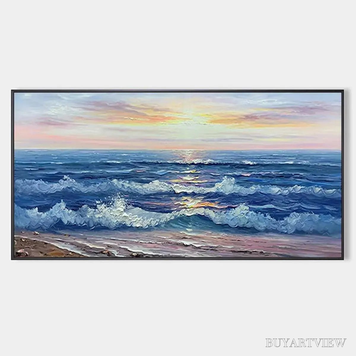 BUYARTVIEW Golden Sunset Serenade – Panoramic Ocean Sunset Painting - image 1