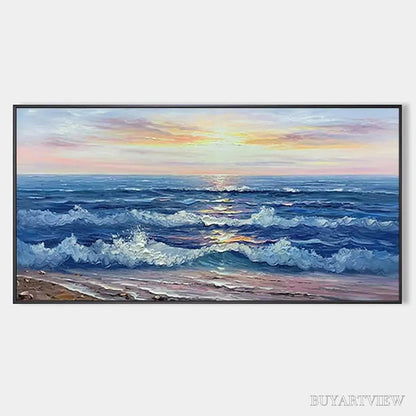 BUYARTVIEW Golden Sunset Serenade – Panoramic Ocean Sunset Painting - image 1