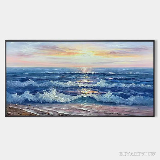 BUYARTVIEW Golden Sunset Serenade – Panoramic Ocean Sunset Painting - image 1
