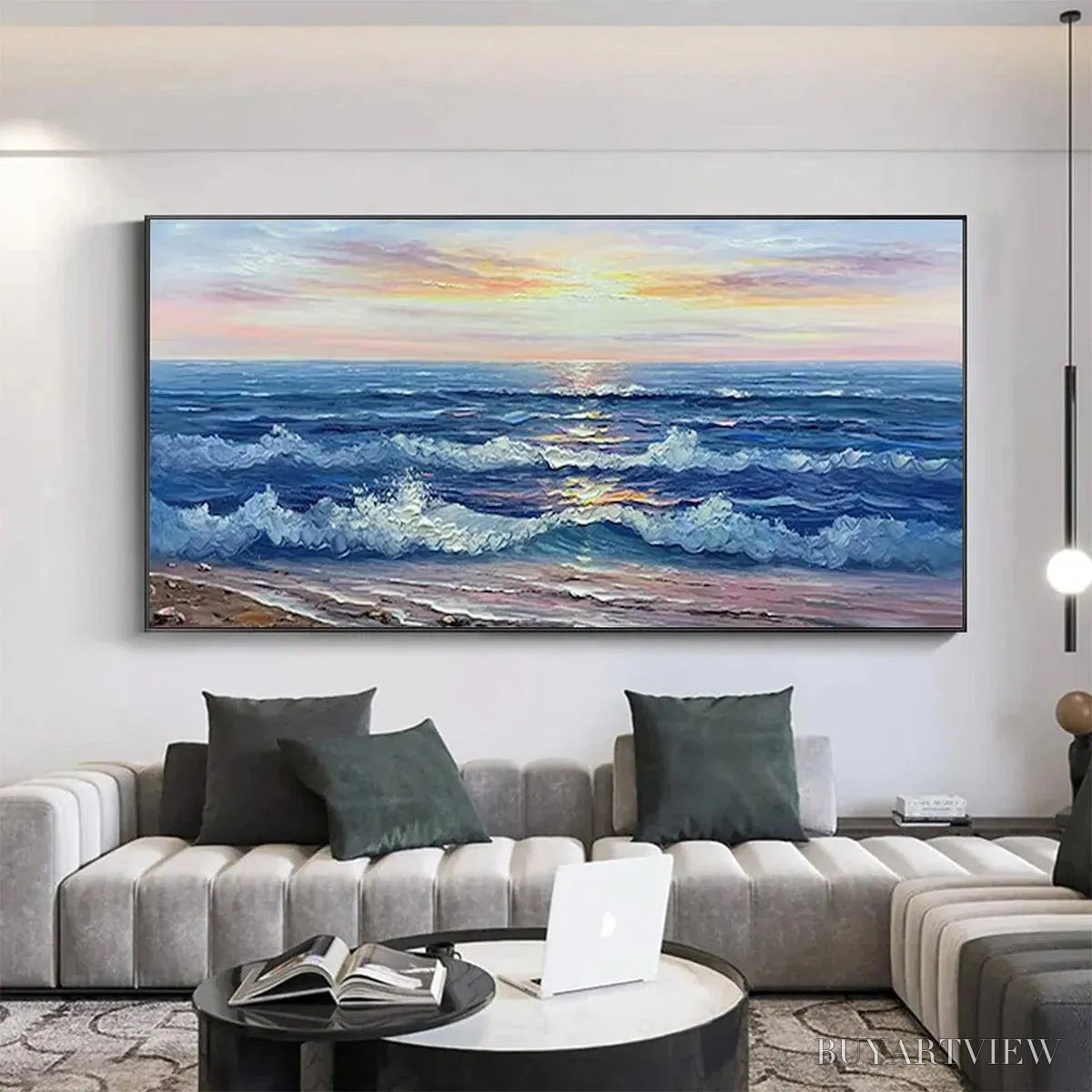 BUYARTVIEW Golden Sunset Serenade – Panoramic Ocean Sunset Painting - image 2
