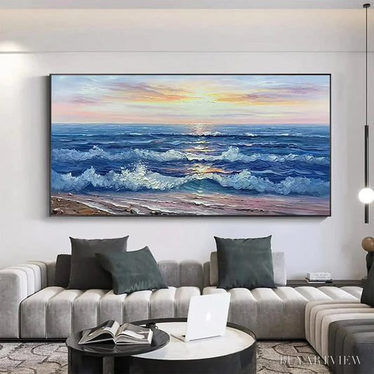 BUYARTVIEW Golden Sunset Serenade – Panoramic Ocean Sunset Painting - image 2