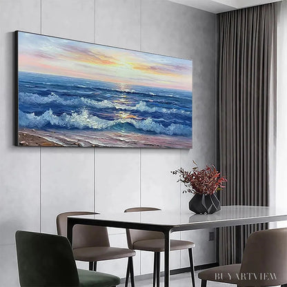 BUYARTVIEW Golden Sunset Serenade – Panoramic Ocean Sunset Painting - image 6