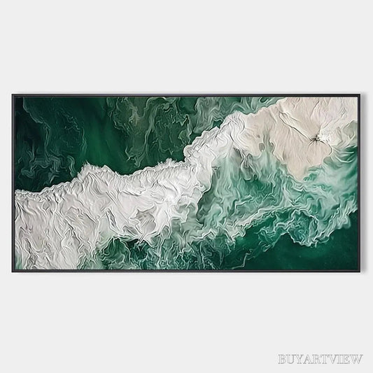 BUYARTVIEW Emerald Flow – Abstract Ocean Painting, Horizontal - image 1