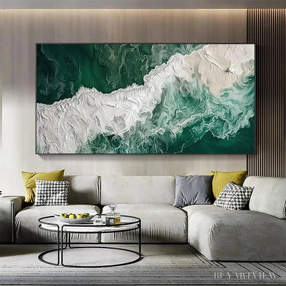 BUYARTVIEW Emerald Flow – Abstract Ocean Painting, Horizontal - image 2