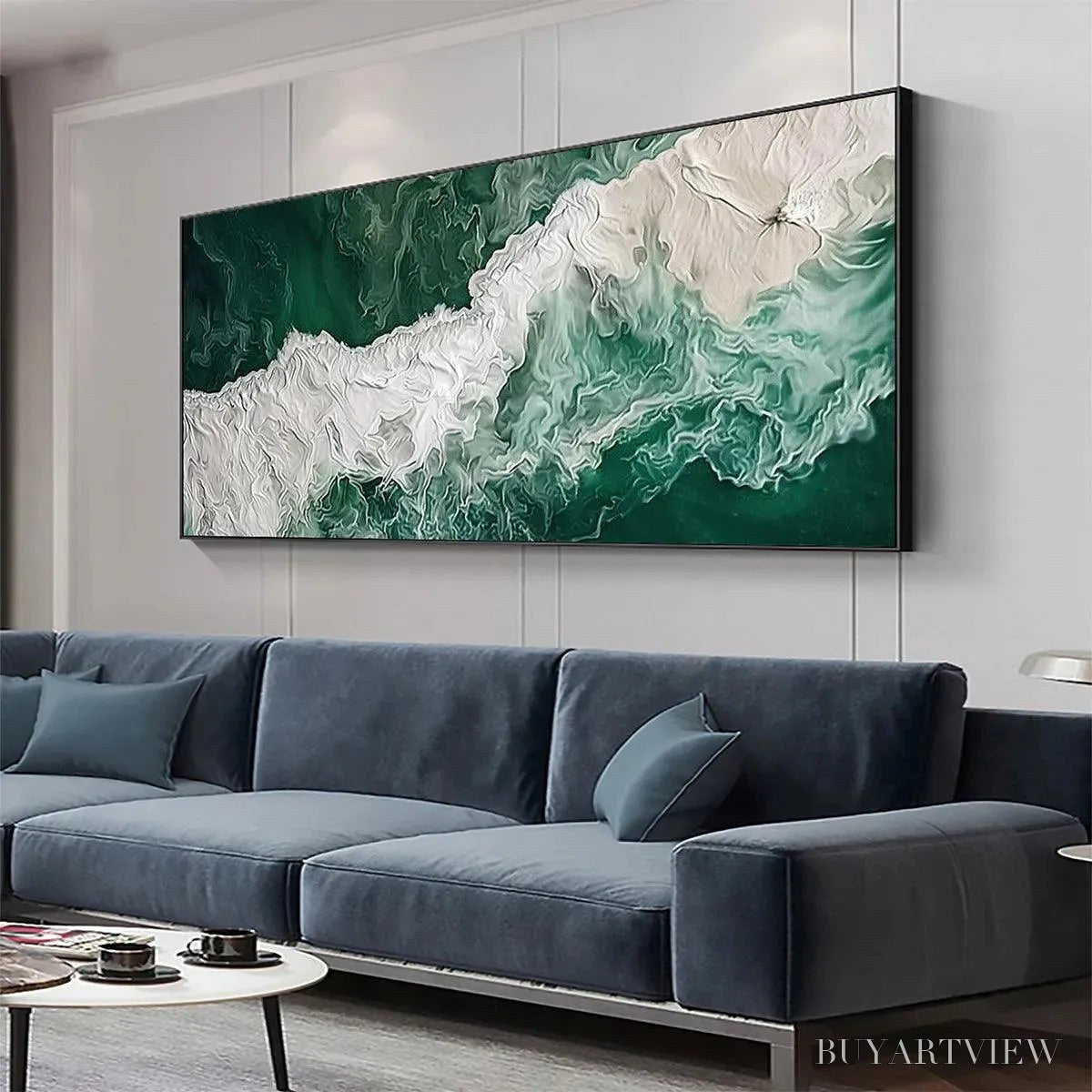 BUYARTVIEW Emerald Flow – Abstract Ocean Painting, Horizontal - image 4