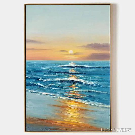 BUYARTVIEW Sunkissed Shores – Vertical Ocean Sunset Painting, Beach - image 1
