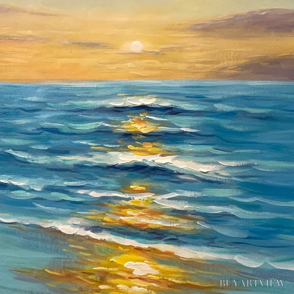 BUYARTVIEW Sunkissed Shores – Vertical Ocean Sunset Painting, Beach - image 3