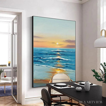 BUYARTVIEW Sunkissed Shores – Vertical Ocean Sunset Painting, Beach - image 4