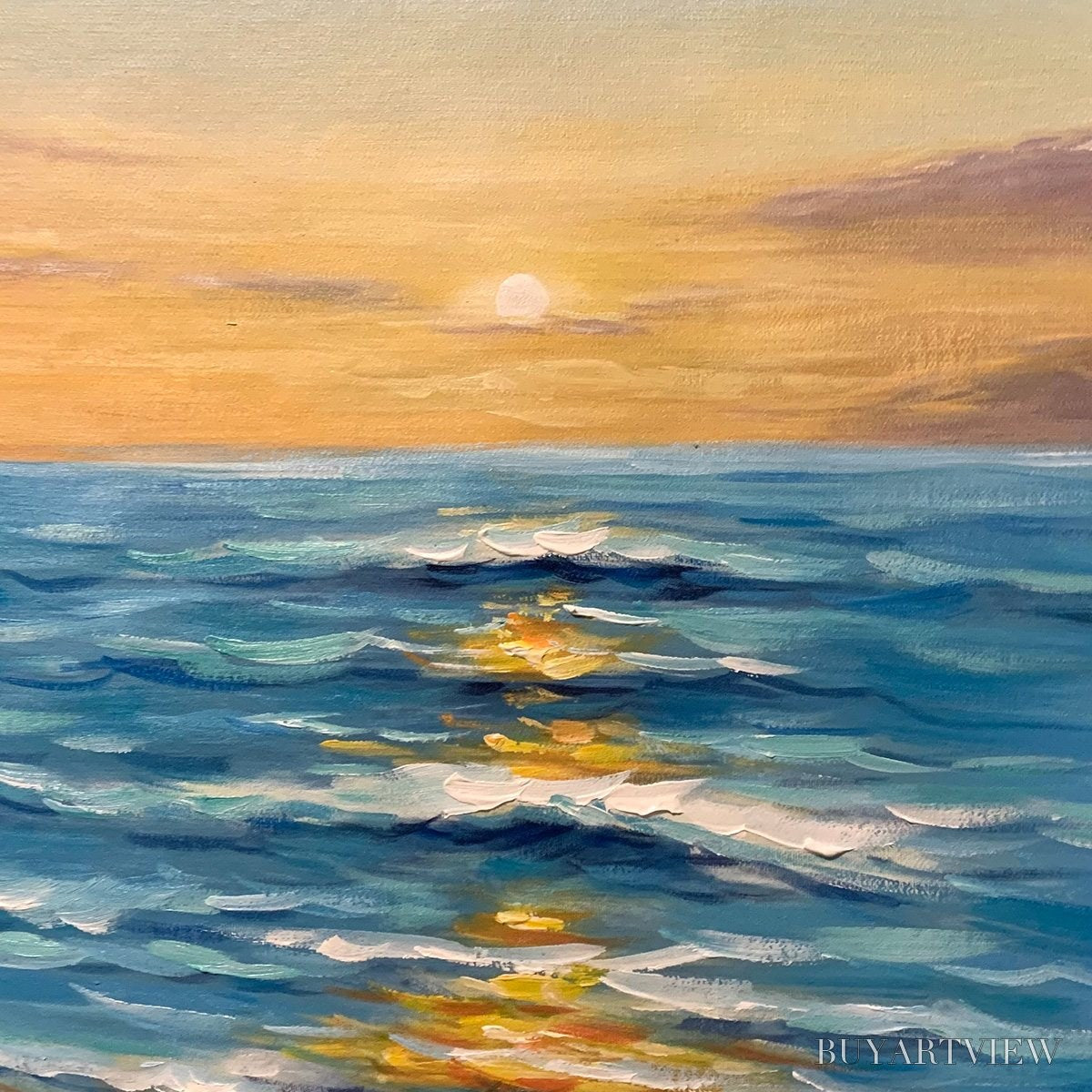 BUYARTVIEW Sunkissed Shores – Vertical Ocean Sunset Painting, Beach - image 6