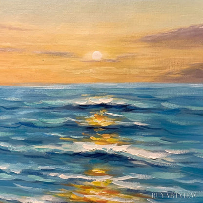 BUYARTVIEW Sunkissed Shores – Vertical Ocean Sunset Painting, Beach - image 6