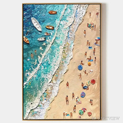 BUYARTVIEW Sun-Kissed Shores – Textured Beach Scene Painting with Figures - image 1