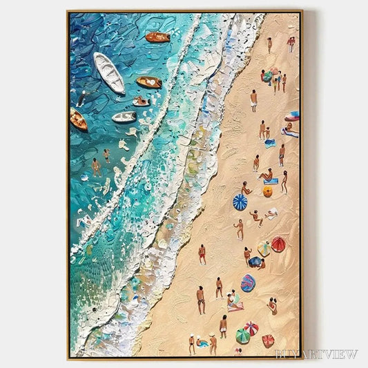 BUYARTVIEW Sun-Kissed Shores – Textured Beach Scene Painting with Figures - image 1
