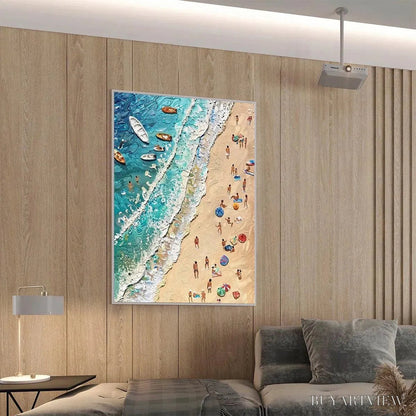 BUYARTVIEW Sun-Kissed Shores – Textured Beach Scene Painting with Figures - image 4