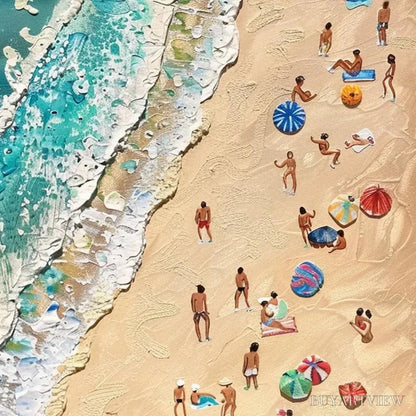 BUYARTVIEW Sun-Kissed Shores – Textured Beach Scene Painting with Figures - image 6