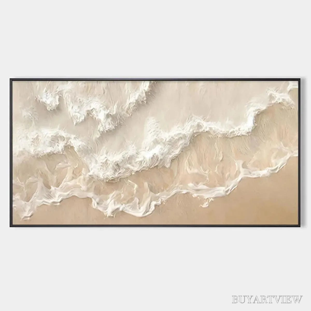 BUYARTVIEW Sandy Whispers – Minimalist Beach Waves Painting, Horizontal - image 1