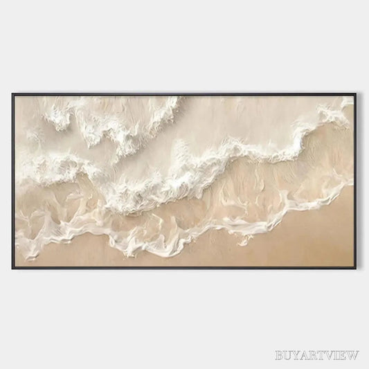 BUYARTVIEW Sandy Whispers – Minimalist Beach Waves Painting, Horizontal - image 1