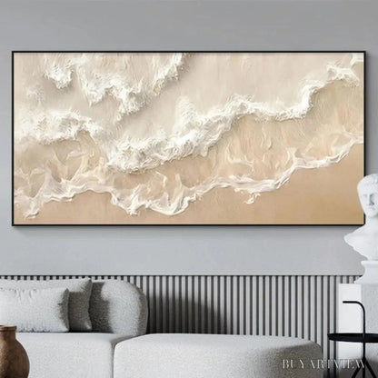 BUYARTVIEW Sandy Whispers – Minimalist Beach Waves Painting, Horizontal - image 2