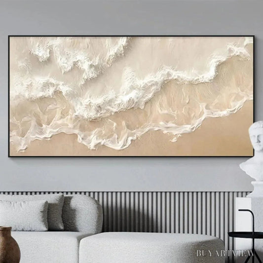 BUYARTVIEW Sandy Whispers – Minimalist Beach Waves Painting, Horizontal - image 2