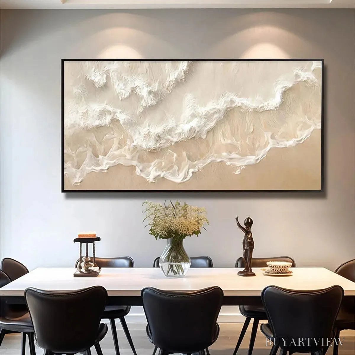 BUYARTVIEW Sandy Whispers – Minimalist Beach Waves Painting, Horizontal - image 6