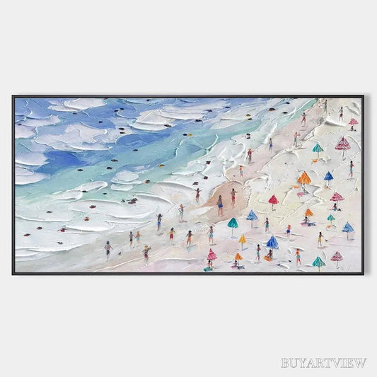 BUYARTVIEW Beach Day Vibes – Textured Beach Scene Painting, Horizontal - image 1