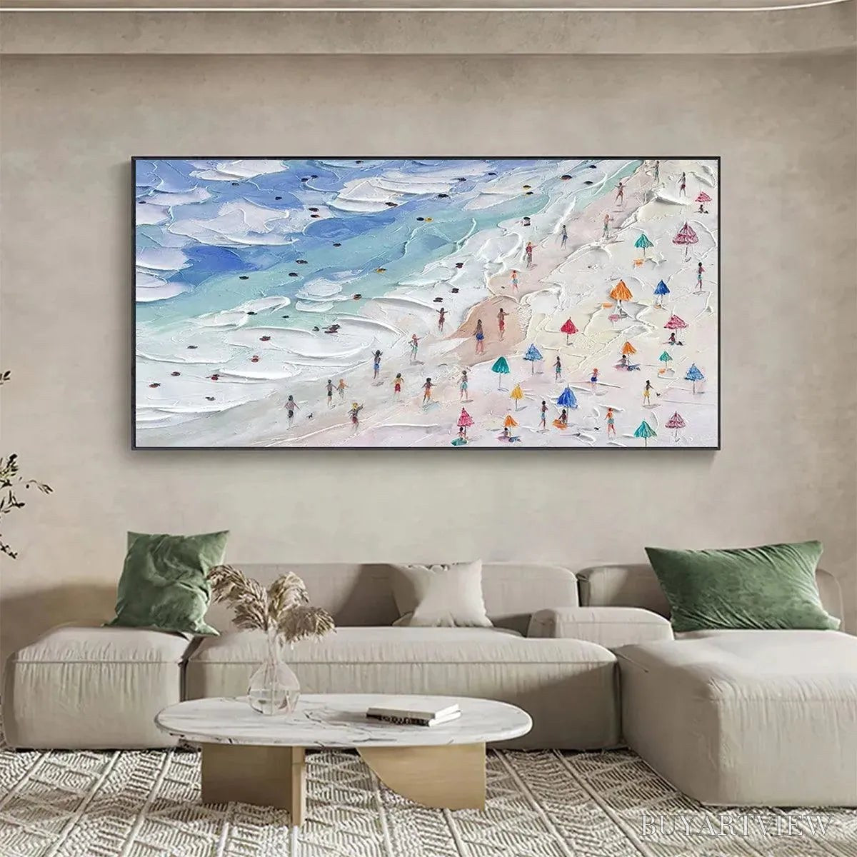 BUYARTVIEW Beach Day Vibes – Textured Beach Scene Painting, Horizontal - image 4