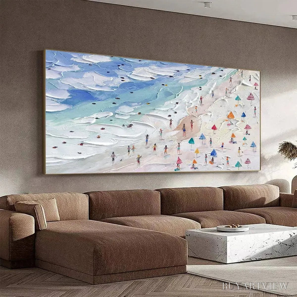 BUYARTVIEW Beach Day Vibes – Textured Beach Scene Painting, Horizontal - image 5