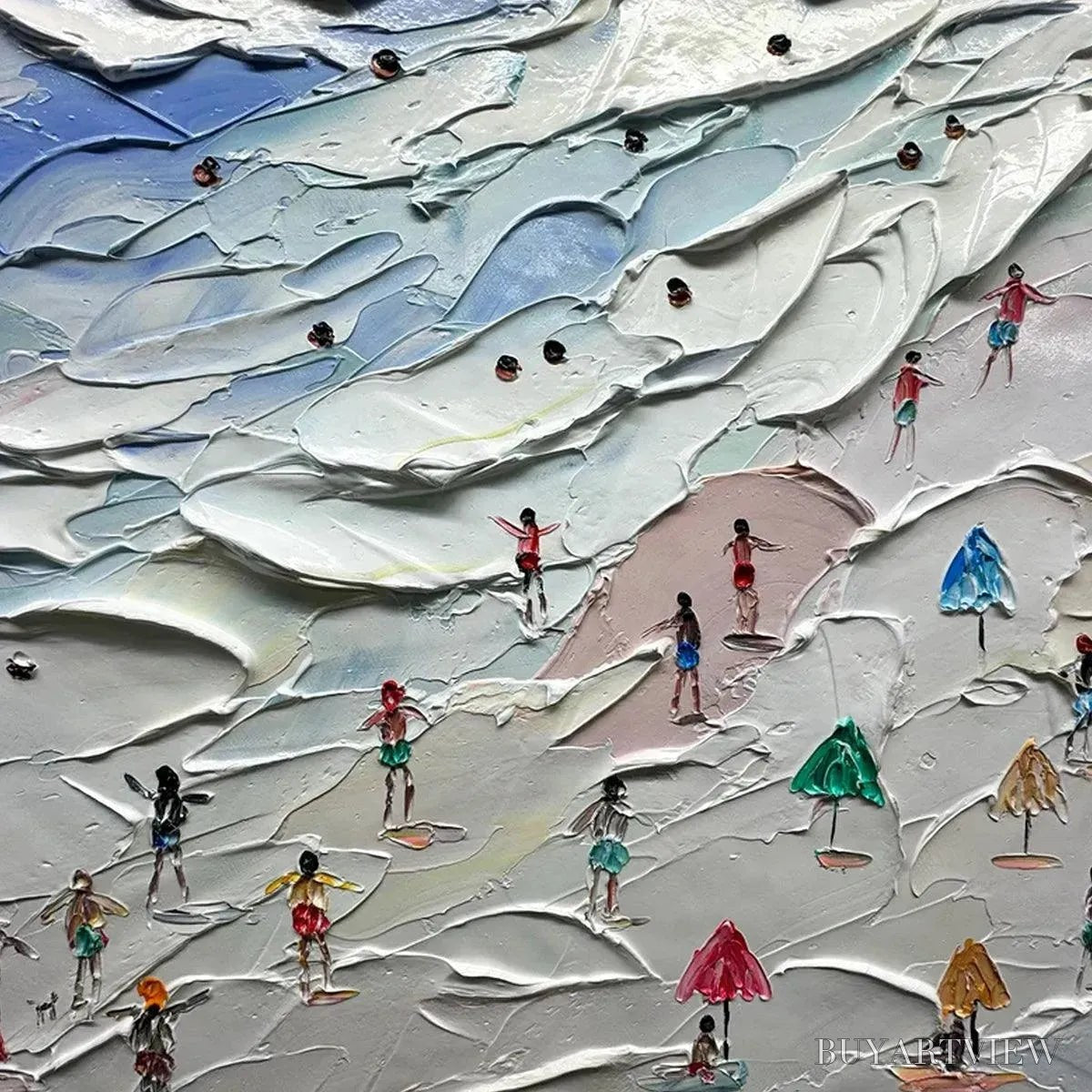BUYARTVIEW Beach Day Vibes – Textured Beach Scene Painting, Horizontal - image 6