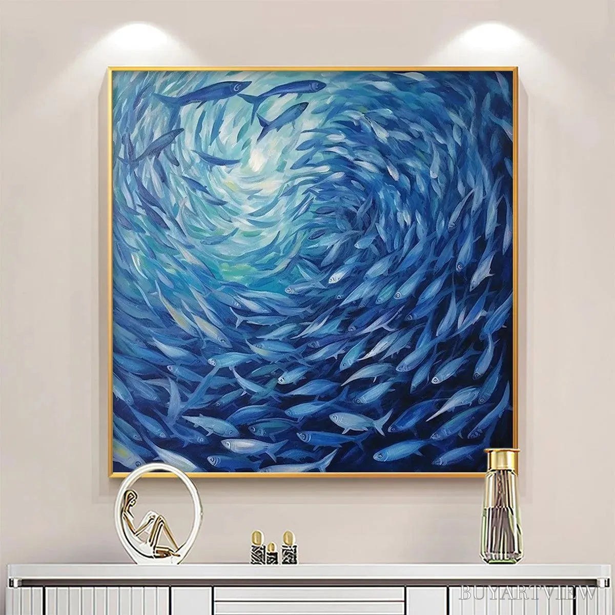 BUYARTVIEW Oceanic Whirl – Dynamic Painting of a School of Fish - image 2