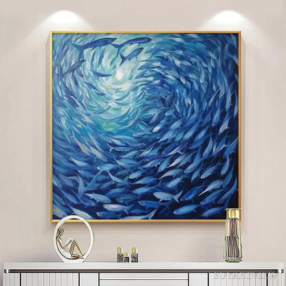 BUYARTVIEW Oceanic Whirl – Dynamic Painting of a School of Fish - image 2