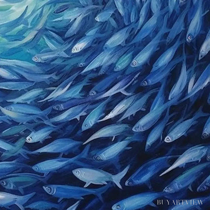 BUYARTVIEW Oceanic Whirl – Dynamic Painting of a School of Fish - image 3