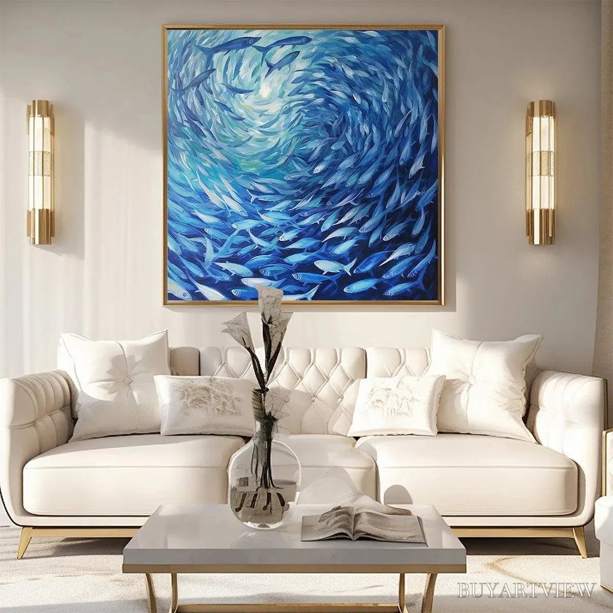 BUYARTVIEW Oceanic Whirl – Dynamic Painting of a School of Fish - image 4