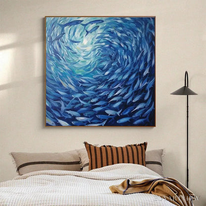 BUYARTVIEW Oceanic Whirl – Dynamic Painting of a School of Fish - image 5