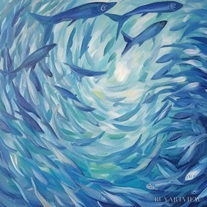 BUYARTVIEW Oceanic Whirl – Dynamic Painting of a School of Fish - image 6