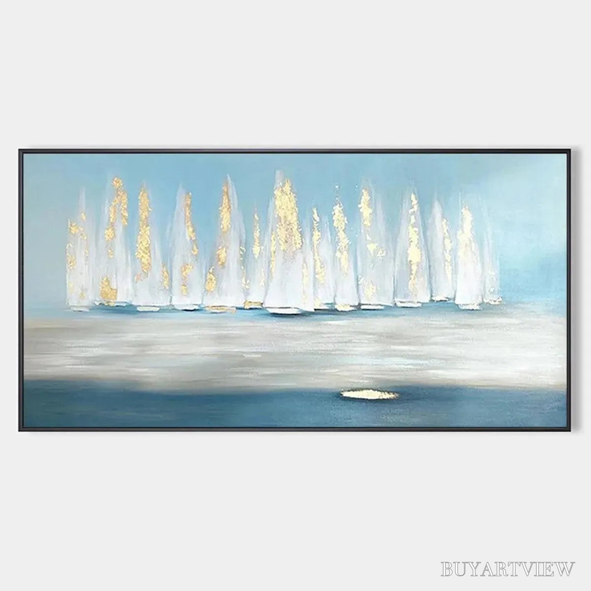 BUYARTVIEW Golden Sails – Abstract Seascape Painting with Gold Accents - image 1