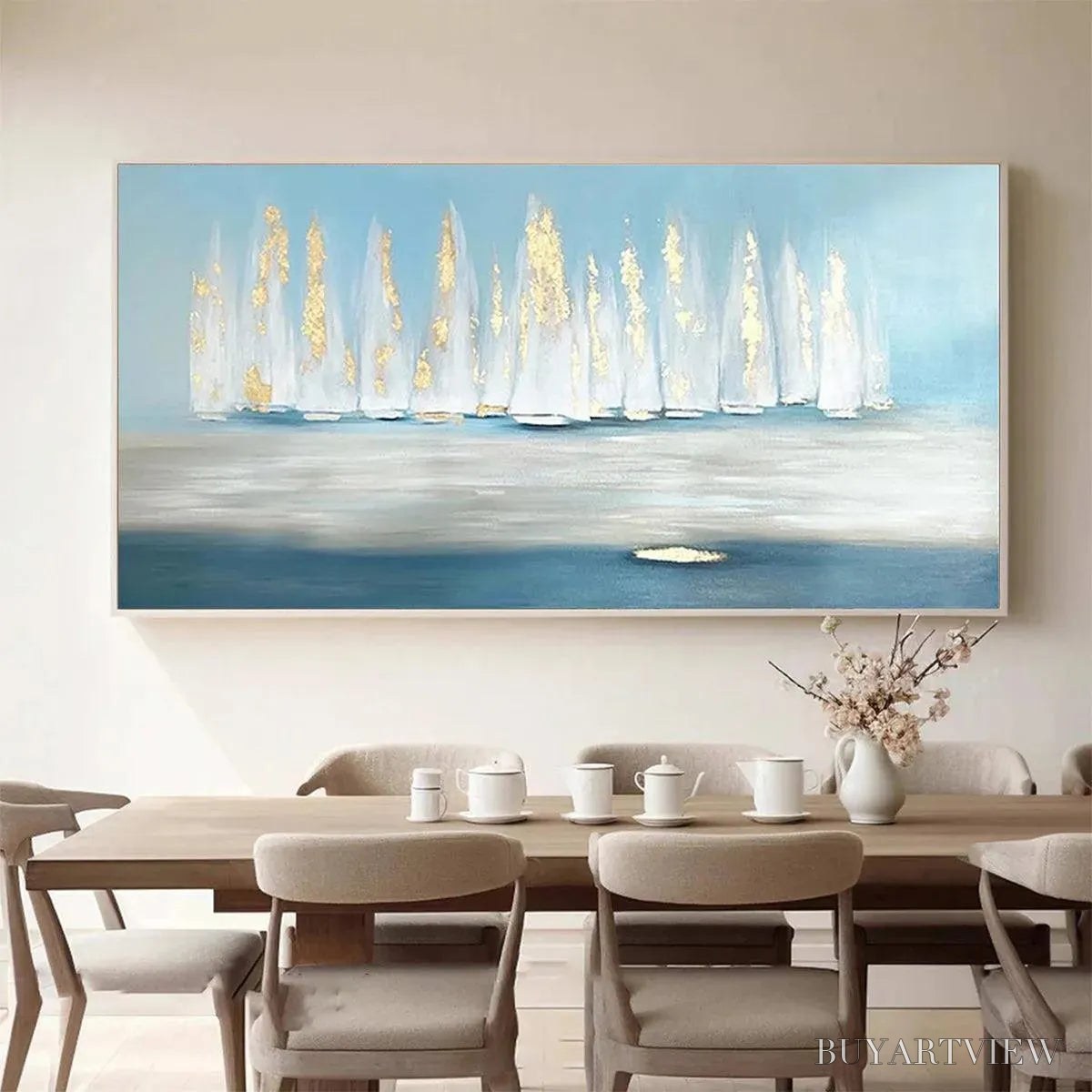 BUYARTVIEW Golden Sails – Abstract Seascape Painting with Gold Accents - image 2