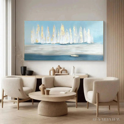 BUYARTVIEW Golden Sails – Abstract Seascape Painting with Gold Accents - image 4