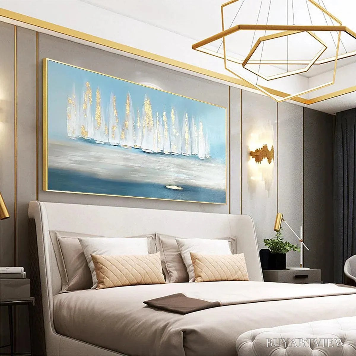 BUYARTVIEW Golden Sails – Abstract Seascape Painting with Gold Accents - image 5