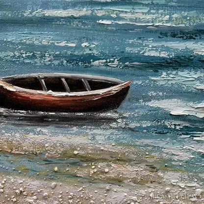BUYARTVIEW Red Boat At the Shore – Tranquil Coastal Landscape Painting - image 3