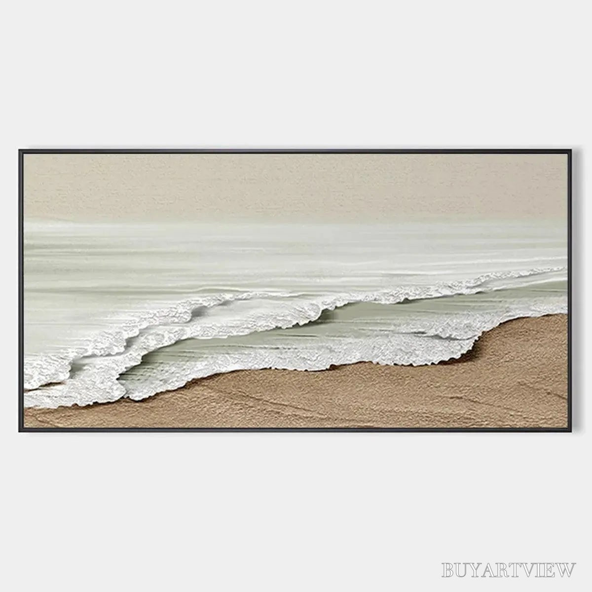 BUYARTVIEW Serene Shore – Textured Coastal Landscape Painting in Beige - image 1