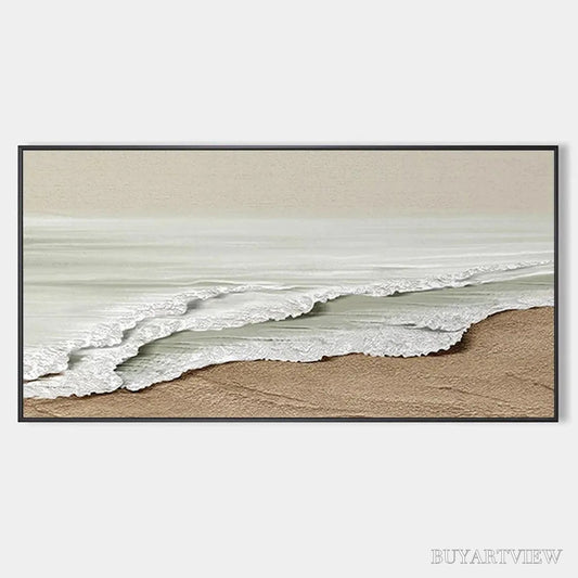 BUYARTVIEW Serene Shore – Textured Coastal Landscape Painting in Beige - image 1