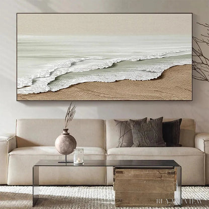 BUYARTVIEW Serene Shore – Textured Coastal Landscape Painting in Beige - image 2