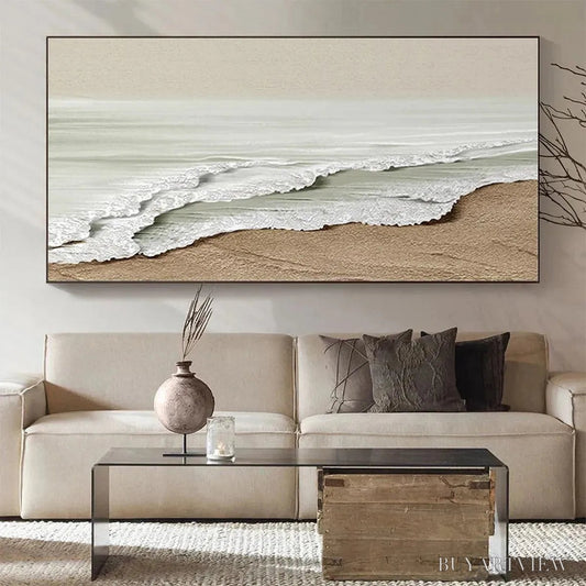 BUYARTVIEW Serene Shore – Textured Coastal Landscape Painting in Beige - image 2