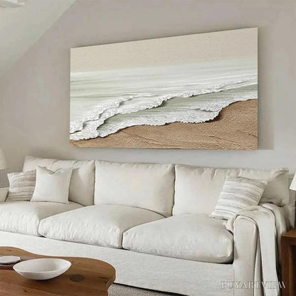 BUYARTVIEW Serene Shore – Textured Coastal Landscape Painting in Beige - image 4