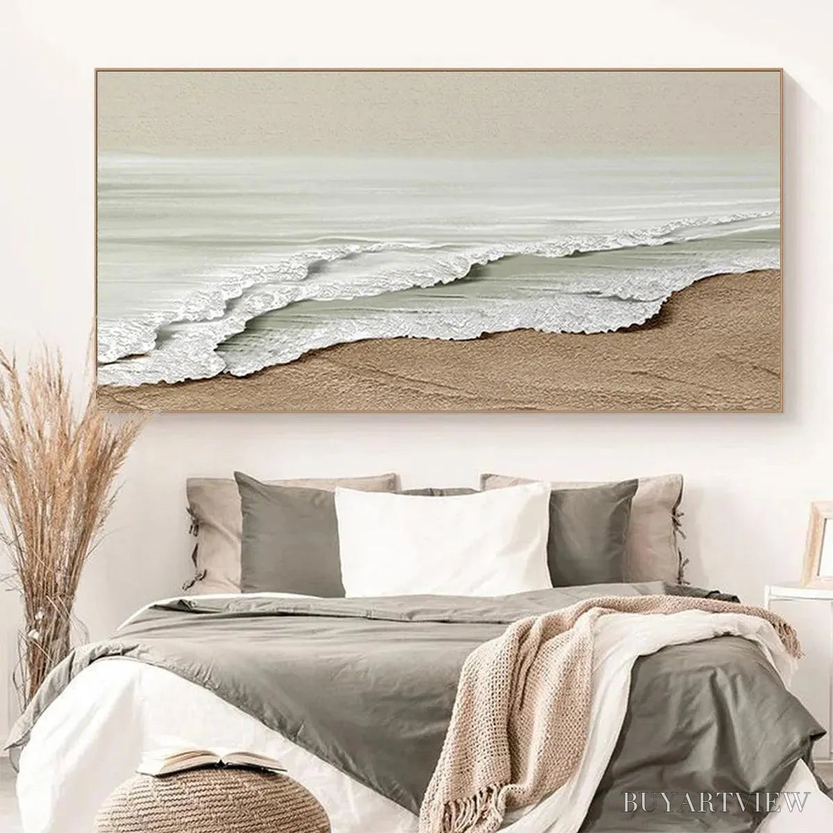 BUYARTVIEW Serene Shore – Textured Coastal Landscape Painting in Beige - image 5