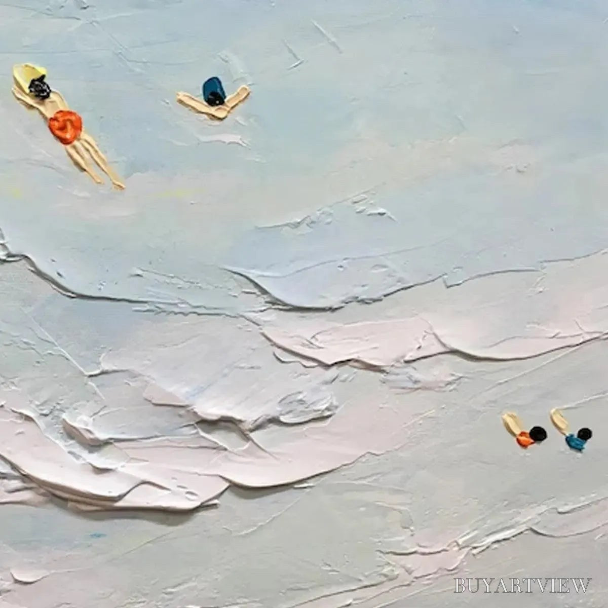 BUYARTVIEW Summer Beach – Textured Beach Scene Painting with Surfers and Swimmers - image 3